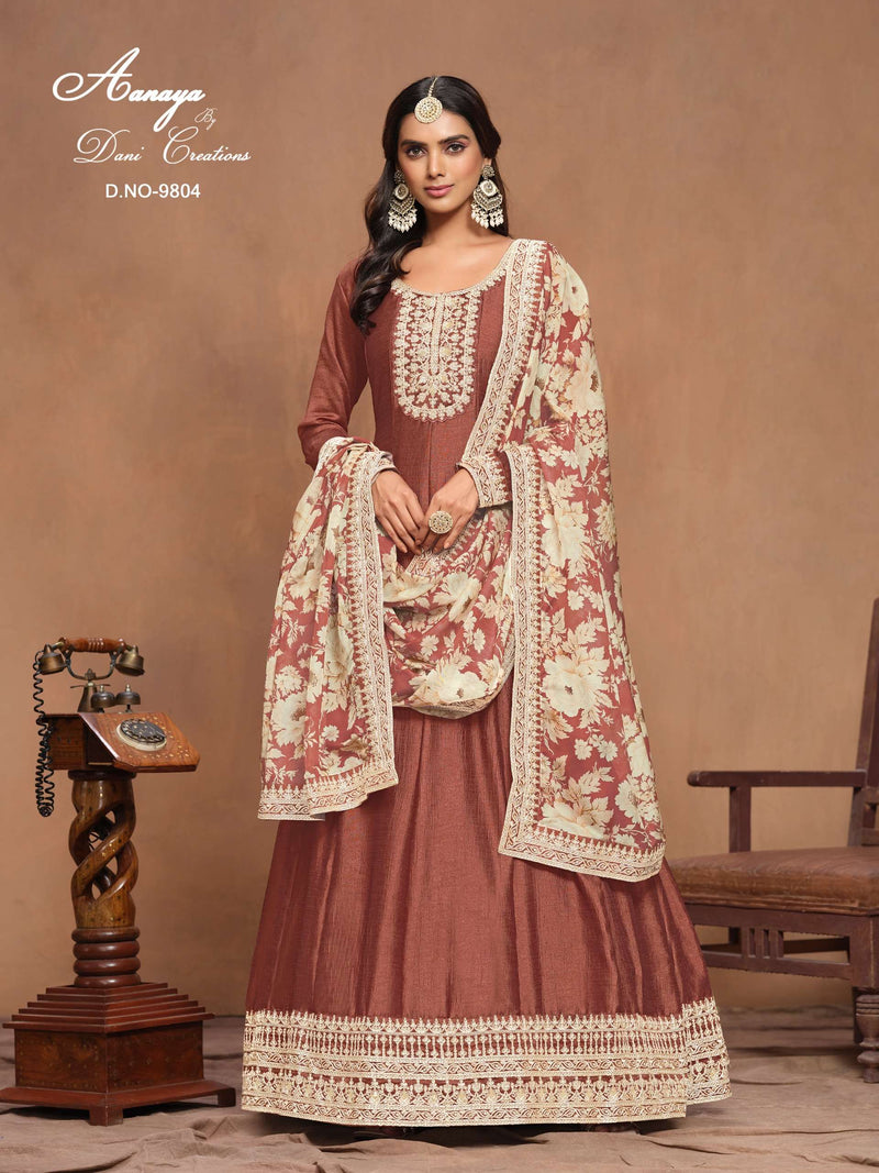 Dani Creation Aanaya Vol 198 Art Silk Designer Wedding Wear Anarkali Gown Dupatta Set
