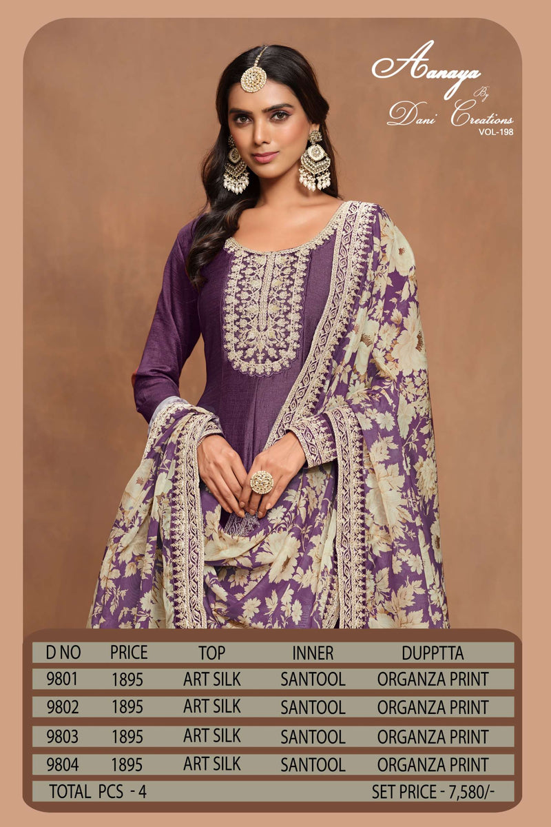 Dani Creation Aanaya Vol 198 Art Silk Designer Wedding Wear Anarkali Gown Dupatta Set