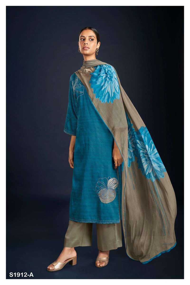 Ganga Darpana 1912 Fancy Cotton Silk Dress Materia With Chiffon Printed Dupatta