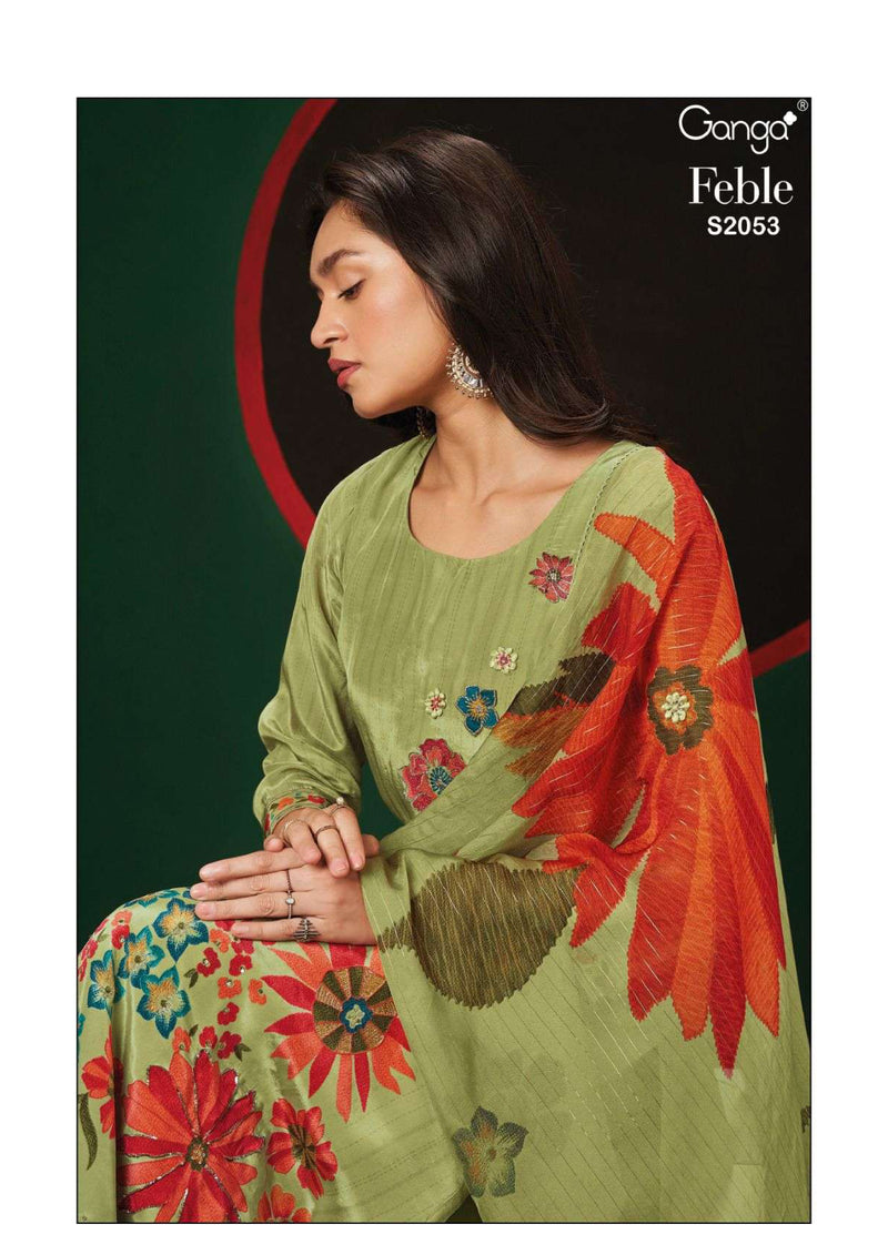Ganga Fashion Feble 2053 Bemberg Silk Embroidery Patch Designer Salwar Kameez