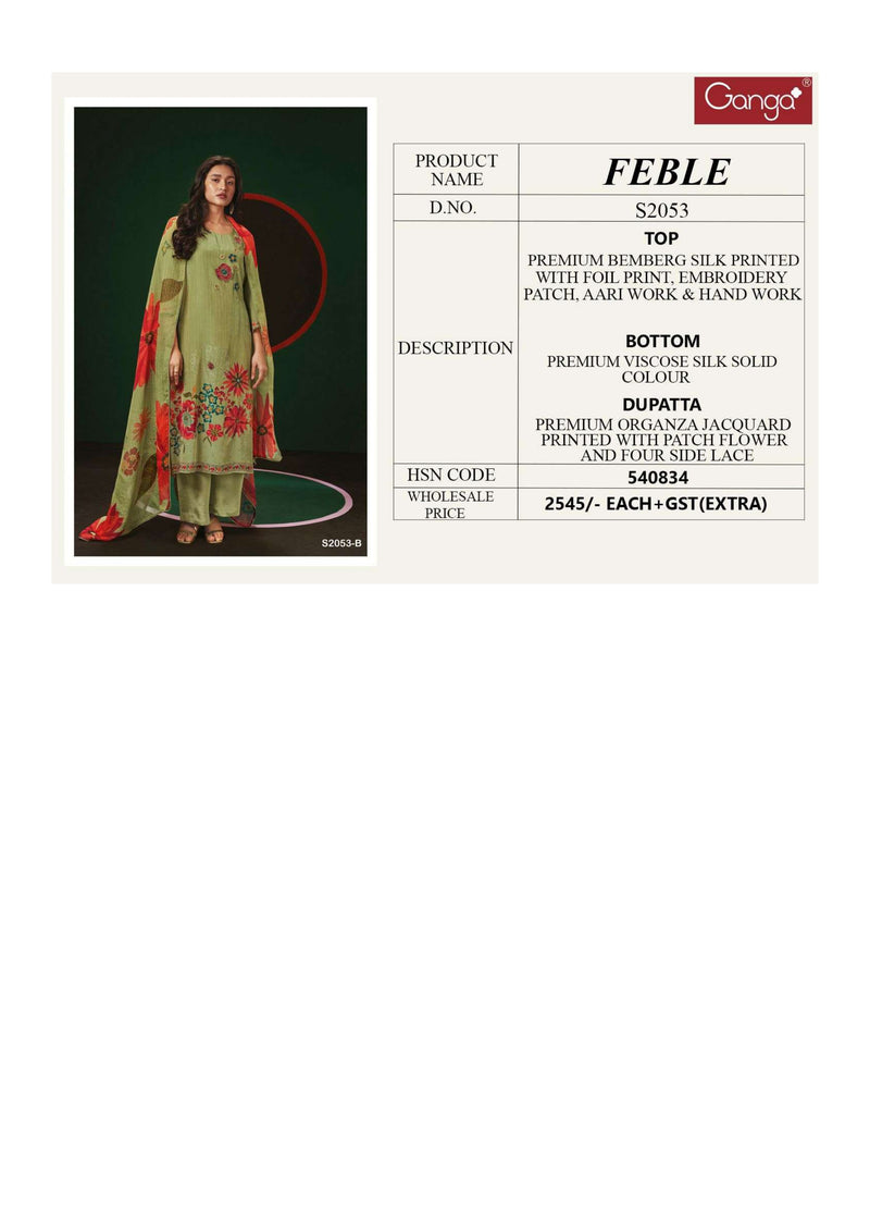 Ganga Fashion Feble 2053 Bemberg Silk Embroidery Patch Designer Salwar Kameez
