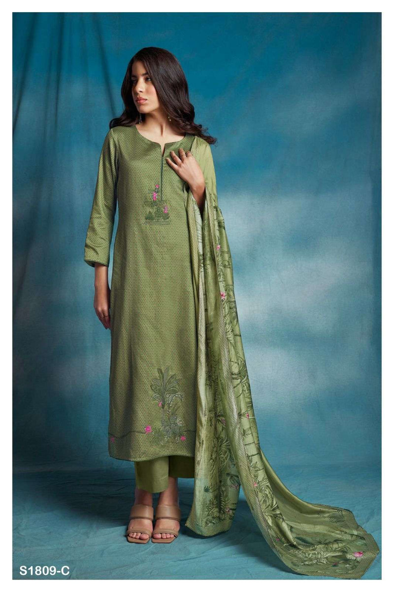 Ganga Hemal 1809 Fancy Printed With Work Cotton Silk Ladies Suits Material