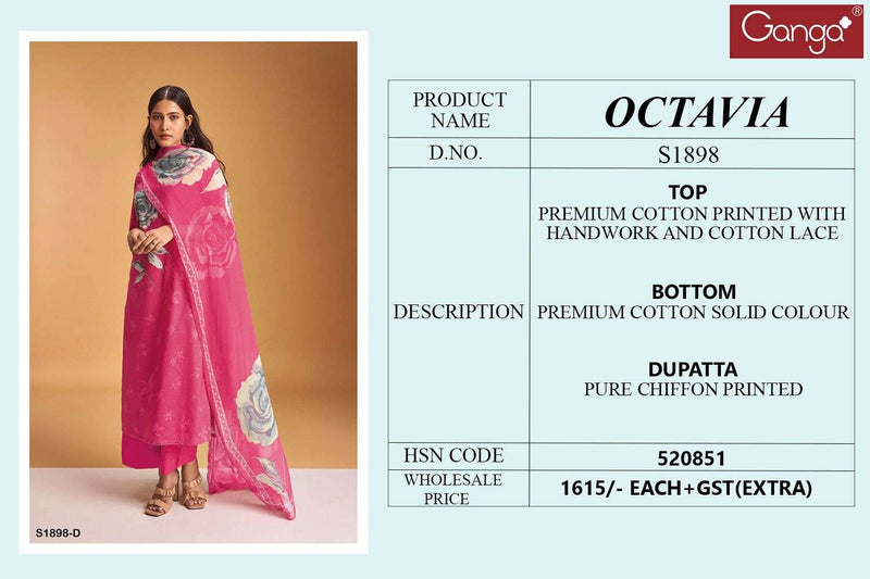 Ganga Octavia 1898 Fancy Cotton Casual Dress Material With Chiffon Printed Dupatta