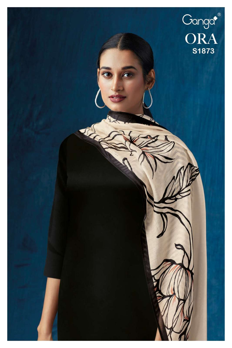 Ganga Ora 1873 Designs Cotton Linen Dress Materials With Chiffon Printed Dupatta
