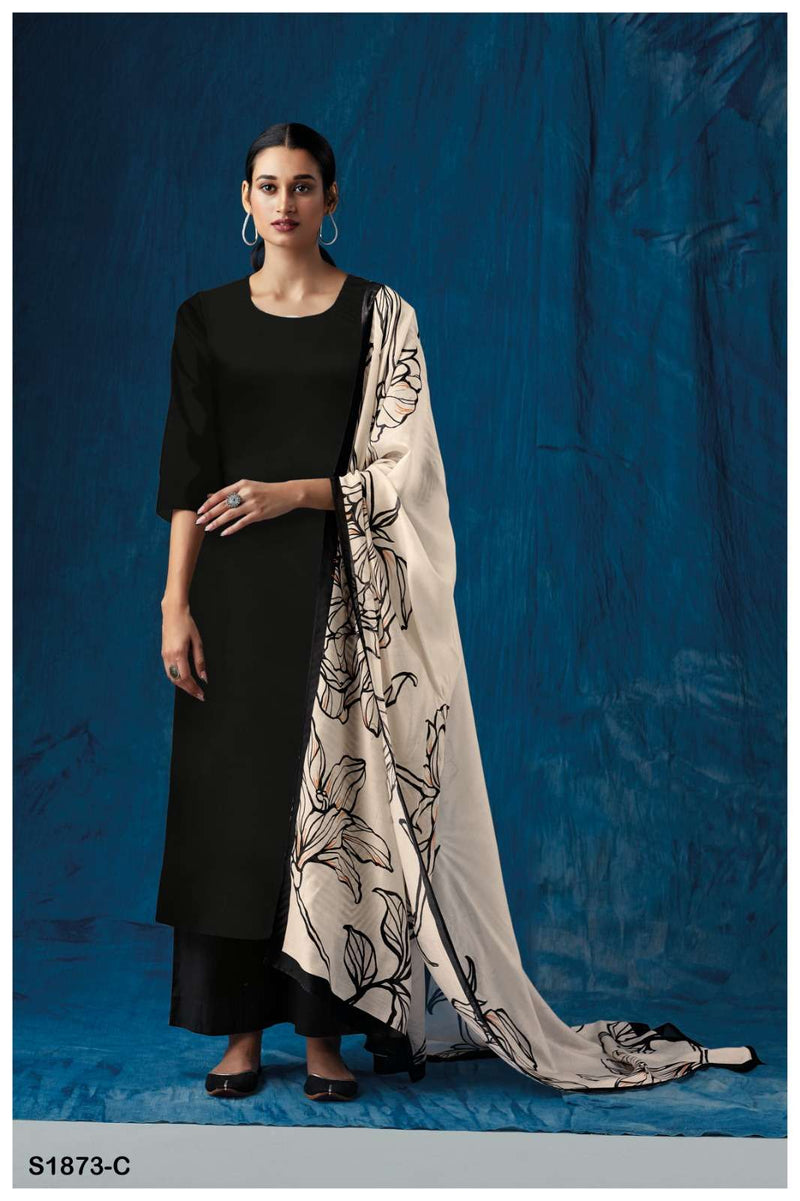 Ganga Ora 1873 Designs Cotton Linen Dress Materials With Chiffon Printed Dupatta