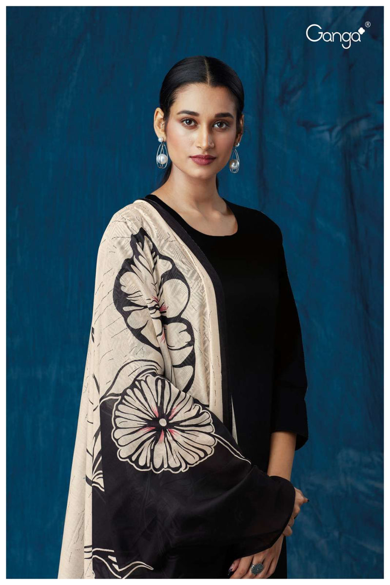 Ganga Ora 1873 Designs Cotton Linen Dress Materials With Chiffon Printed Dupatta