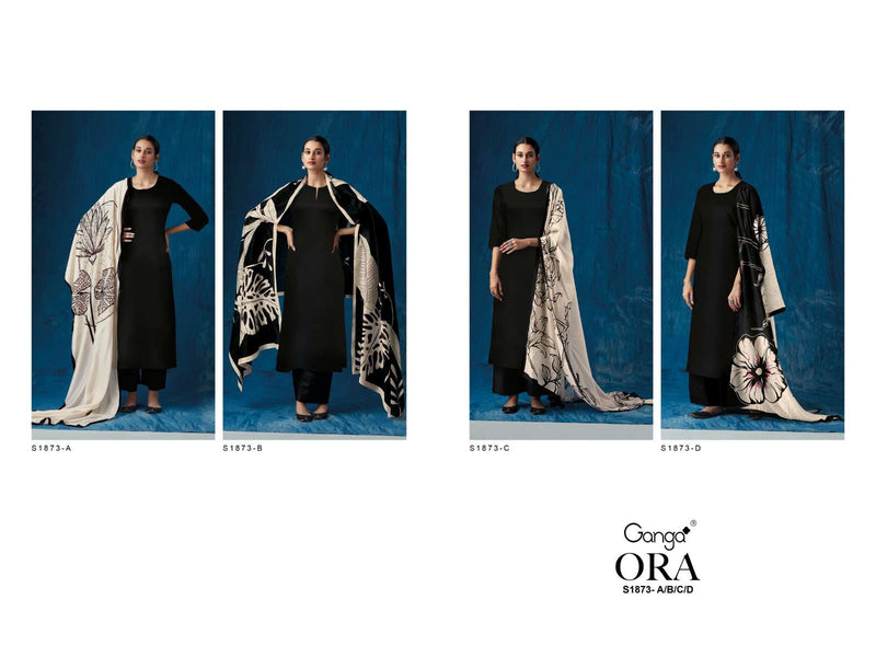 Ganga Ora 1873 Designs Cotton Linen Dress Materials With Chiffon Printed Dupatta