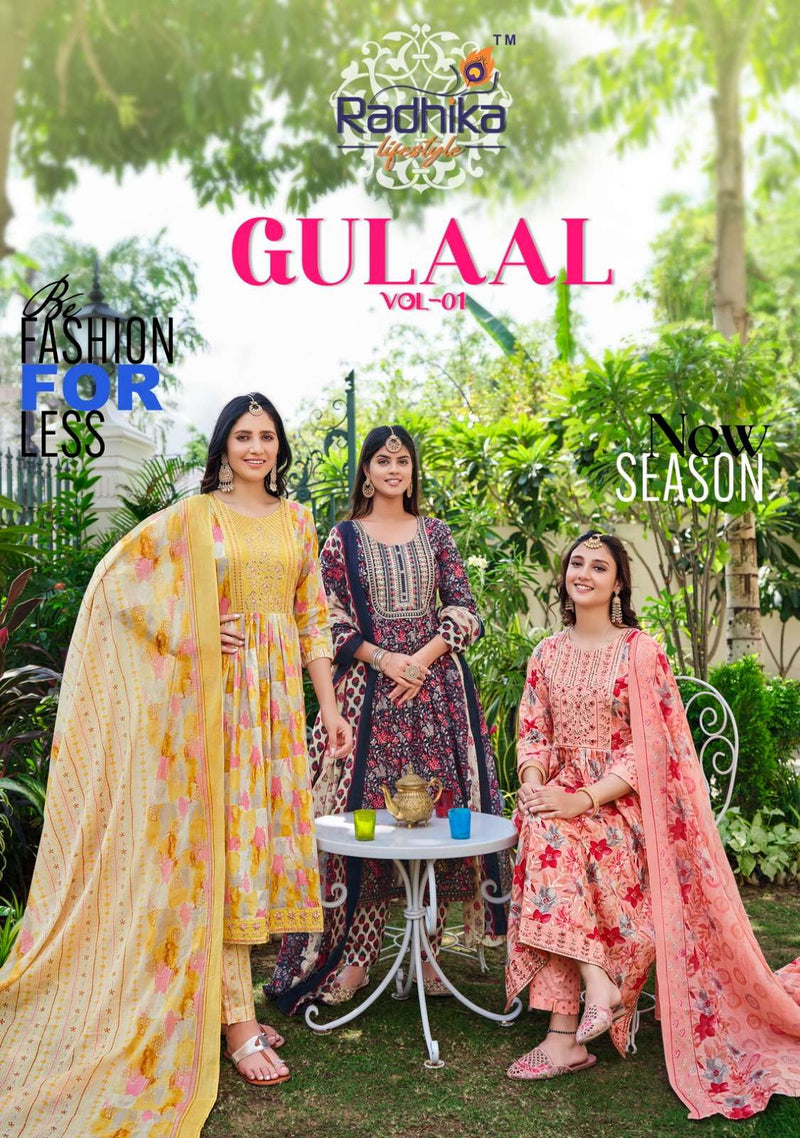 Gulaal Vol 1 By Radhika Lifestyle Nayra Cut Kurti With Printed Pant And Dupatta