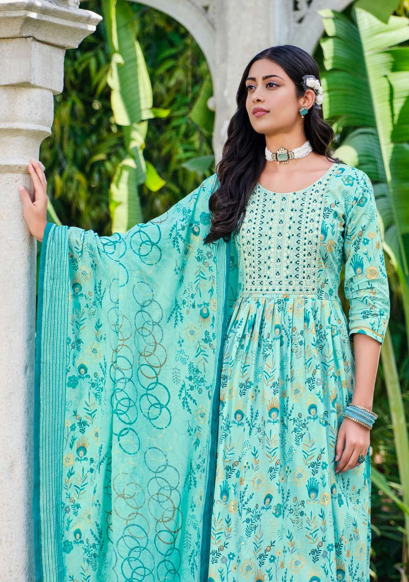 Gulaal Vol 1 By Radhika Lifestyle Nayra Cut Kurti With Printed Pant And Dupatta