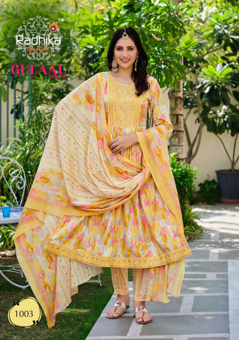 Gulaal Vol 1 By Radhika Lifestyle Nayra Cut Kurti With Printed Pant And Dupatta