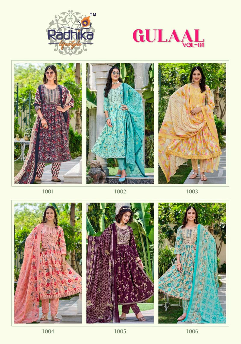 Gulaal Vol 1 By Radhika Lifestyle Nayra Cut Kurti With Printed Pant And Dupatta