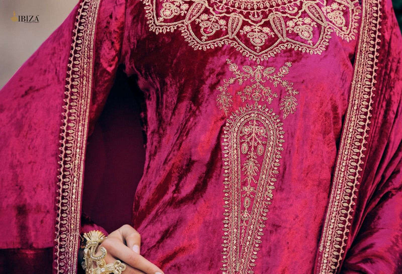 Ibiza Suit Pink Velvet Viscose Velvet With Embroidery Work Pakistani Suits