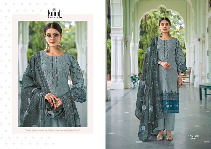 Ishaal Prints Embroidered Vol 10 Lawn Cotton Embroidered Self Work Designer Salwar Suit