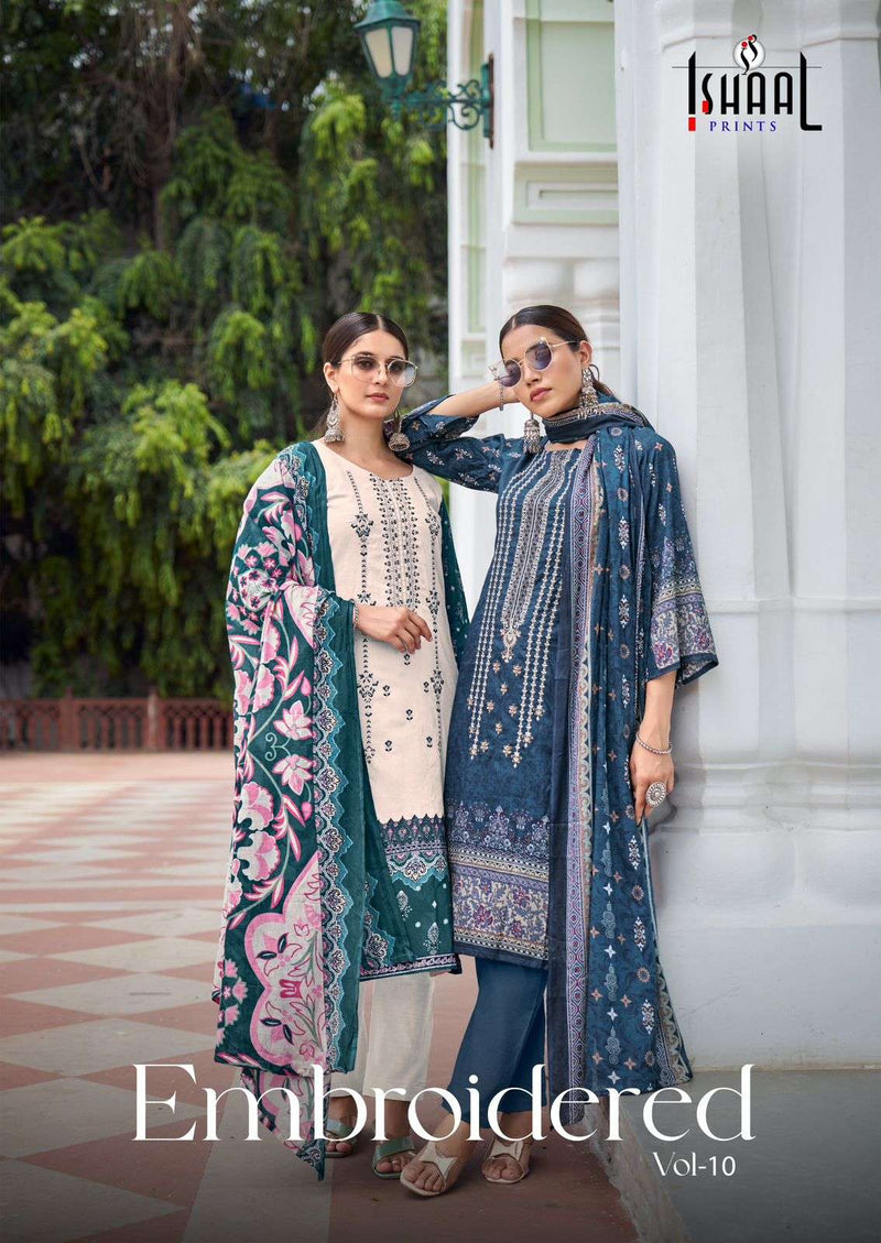 Ishaal Prints Embroidered Vol 10 Lawn Cotton Embroidered Self Work Designer Salwar Suit