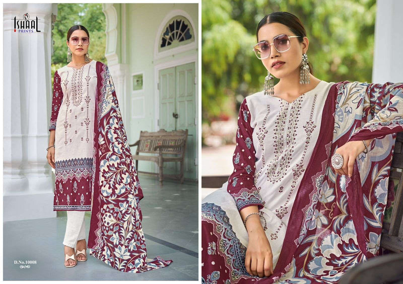 Ishaal Prints Embroidered Vol 10 Lawn Cotton Embroidered Self Work Designer Salwar Suit
