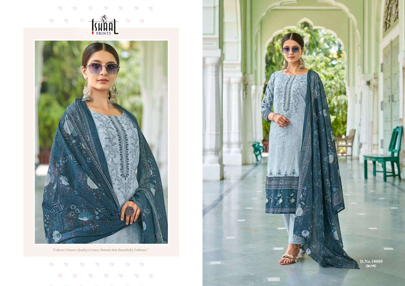 Ishaal Prints Embroidered Vol 10 Lawn Cotton Embroidered Self Work Designer Salwar Suit