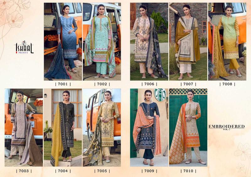 Ishaal Prints Embroidered Vol 7 Pure Lawn Beautiful Embroidered Self Work Collection With Heavy Mal Mal Duppata Salwar Suit