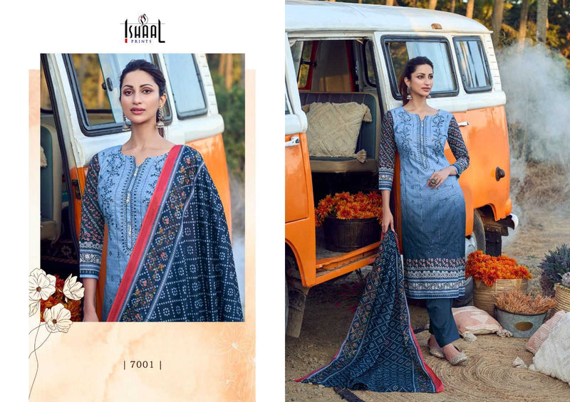 Ishaal Prints Embroidered Vol 7 Pure Lawn Beautiful Embroidered Self Work Collection With Heavy Mal Mal Duppata Salwar Suit
