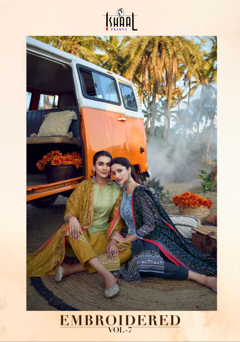 Ishaal Prints Embroidered Vol 7 Pure Lawn Beautiful Embroidered Self Work Collection With Heavy Mal Mal Duppata Salwar Suit