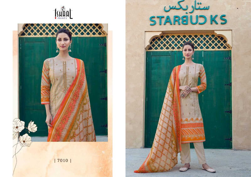 Ishaal Prints Embroidered Vol 7 Pure Lawn Beautiful Embroidered Self Work Collection With Heavy Mal Mal Duppata Salwar Suit