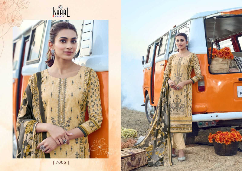 Ishaal Prints Embroidered Vol 7 Pure Lawn Beautiful Embroidered Self Work Collection With Heavy Mal Mal Duppata Salwar Suit