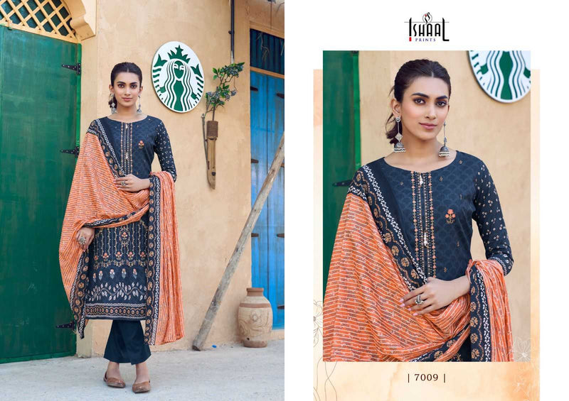 Ishaal Prints Embroidered Vol 7 Pure Lawn Beautiful Embroidered Self Work Collection With Heavy Mal Mal Duppata Salwar Suit