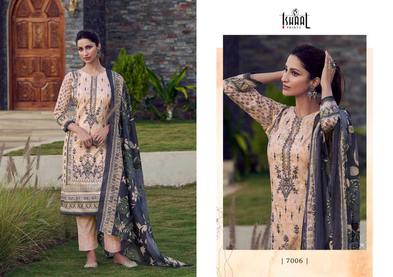 Ishaal Prints Embroidered Vol 7 Pure Lawn Beautiful Embroidered Self Work Collection With Heavy Mal Mal Duppata Salwar Suit