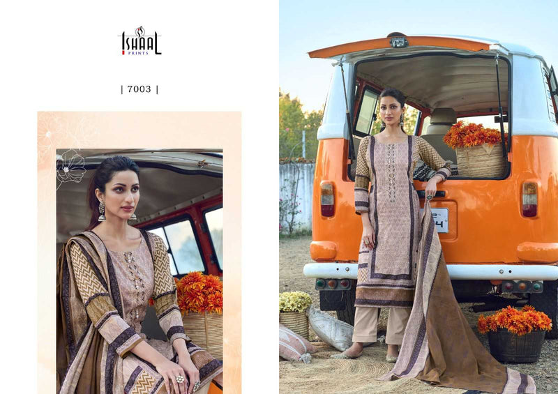Ishaal Prints Embroidered Vol 7 Pure Lawn Beautiful Embroidered Self Work Collection With Heavy Mal Mal Duppata Salwar Suit