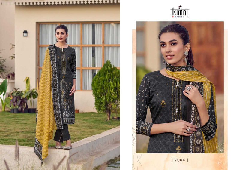 Ishaal Prints Embroidered Vol 7 Pure Lawn Beautiful Embroidered Self Work Collection With Heavy Mal Mal Duppata Salwar Suit