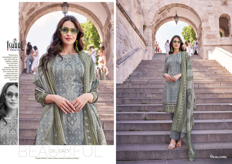 Ishaal Prints Gulmohar Vol 31 Pure Lawn Cotton With Heavy Mal Mal Duppata Kurti Set