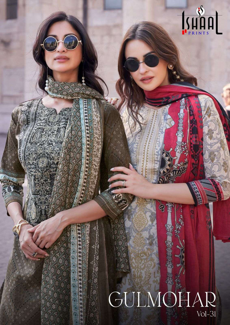 Ishaal Prints Gulmohar Vol 31 Pure Lawn Cotton With Heavy Mal Mal Duppata Kurti Set