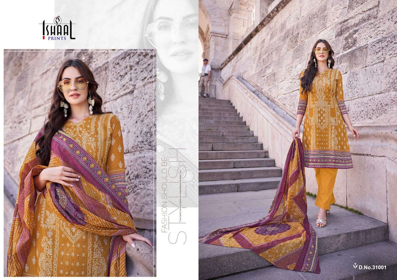 Ishaal Prints Gulmohar Vol 31 Pure Lawn Cotton With Heavy Mal Mal Duppata Kurti Set