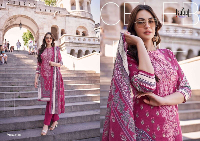 Ishaal Prints Gulmohar Vol 31 Pure Lawn Cotton With Heavy Mal Mal Duppata Kurti Set