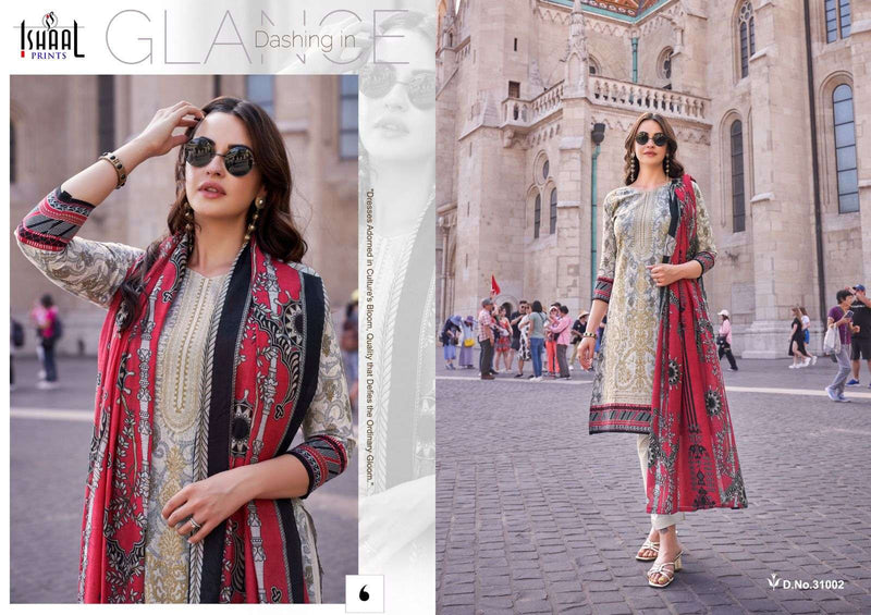 Ishaal Prints Gulmohar Vol 31 Pure Lawn Cotton With Heavy Mal Mal Duppata Kurti Set