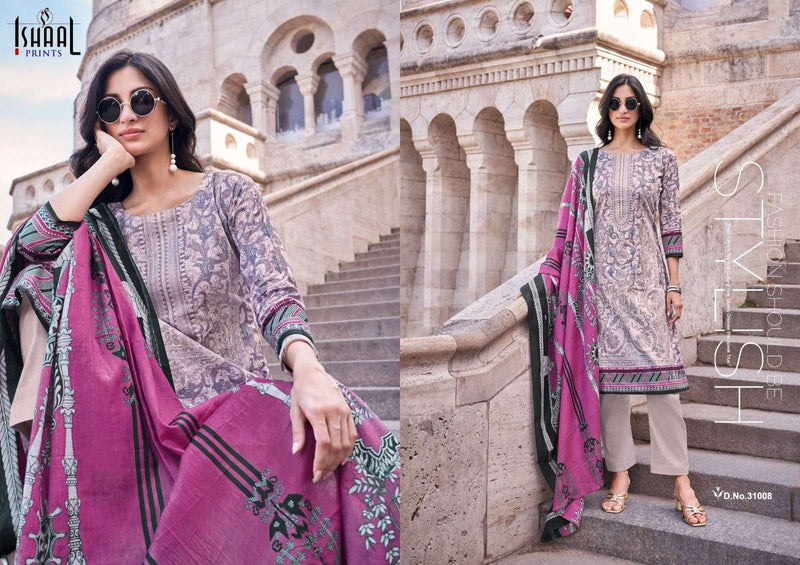 Ishaal Prints Gulmohar Vol 31 Pure Lawn Cotton With Heavy Mal Mal Duppata Kurti Set