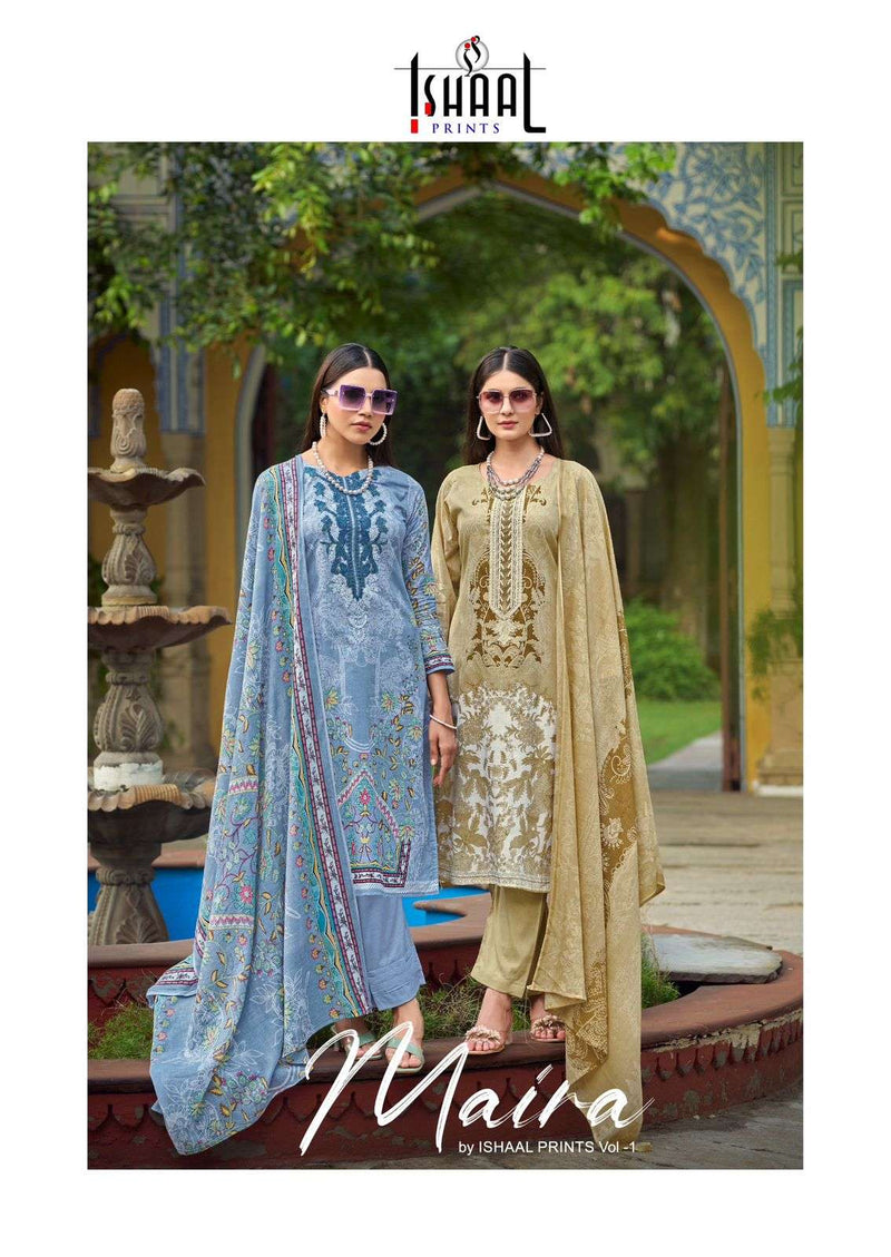 Ishaal Prints Maira Vol 1 Lawn Cotton Beautiful Embroidered Self Work Collection Unstitched Salwar Suit