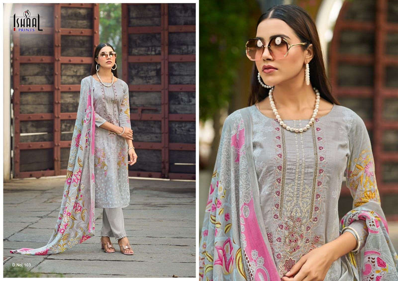 Ishaal Prints Maira Vol 1 Lawn Cotton Beautiful Embroidered Self Work Collection Unstitched Salwar Suit