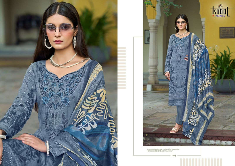 Ishaal Prints Maira Vol 1 Lawn Cotton Beautiful Embroidered Self Work Collection Unstitched Salwar Suit