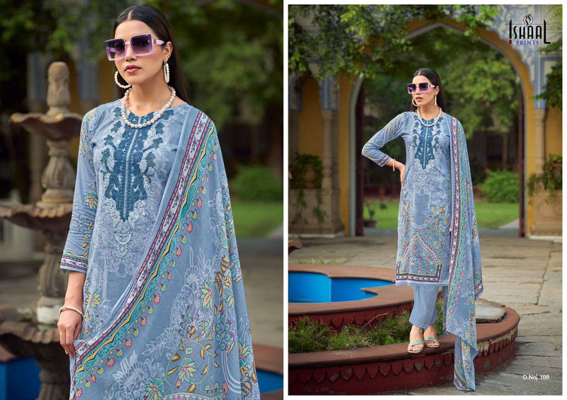 Ishaal Prints Maira Vol 1 Lawn Cotton Beautiful Embroidered Self Work Collection Unstitched Salwar Suit