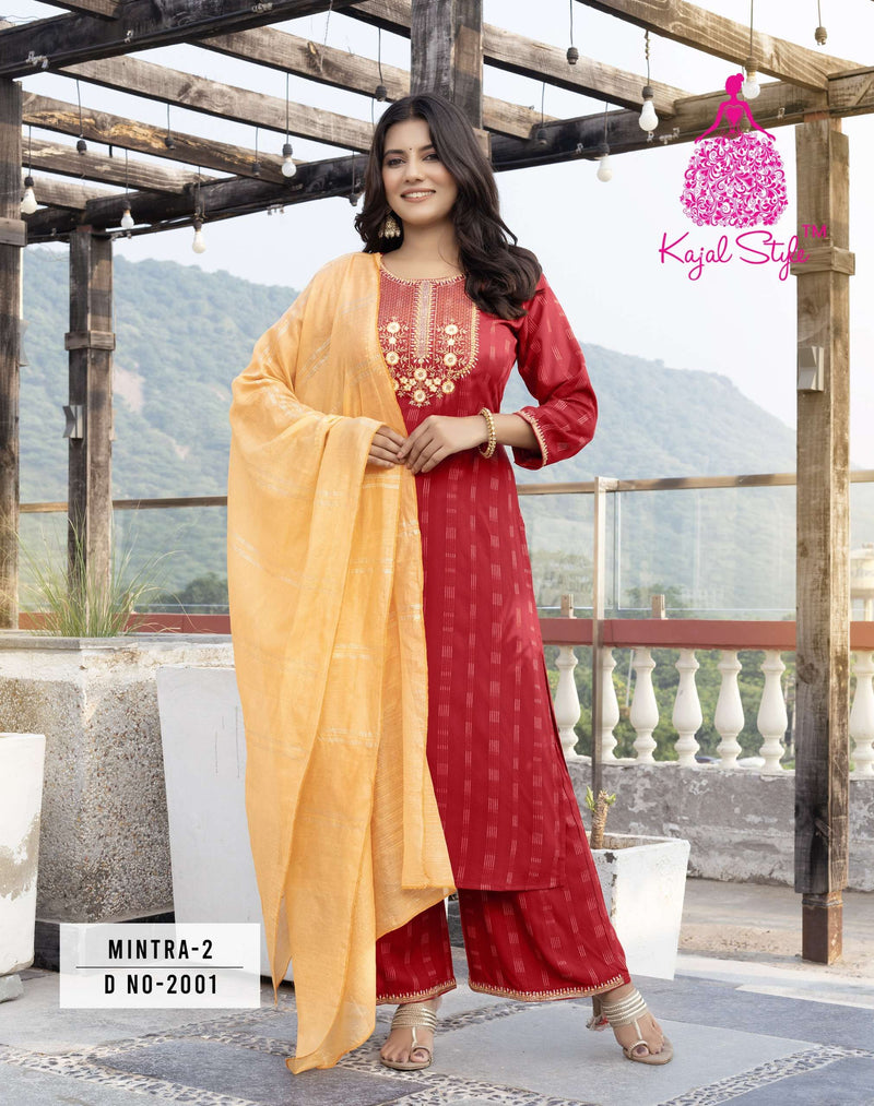 Kajal Style Mintra Vol 2 Rayon Casual Wear Straight Kurti Pant Dupatta Set