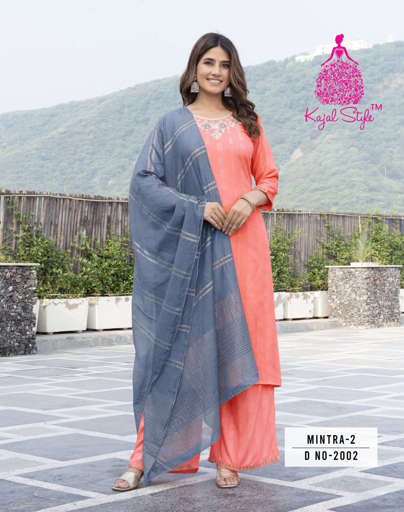 Kajal Style Mintra Vol 2 Rayon Casual Wear Straight Kurti Pant Dupatta Set
