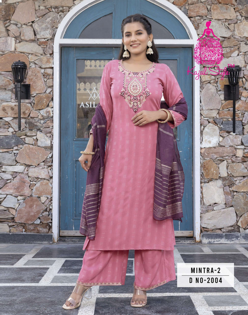 Kajal Style Mintra Vol 2 Rayon Casual Wear Straight Kurti Pant Dupatta Set