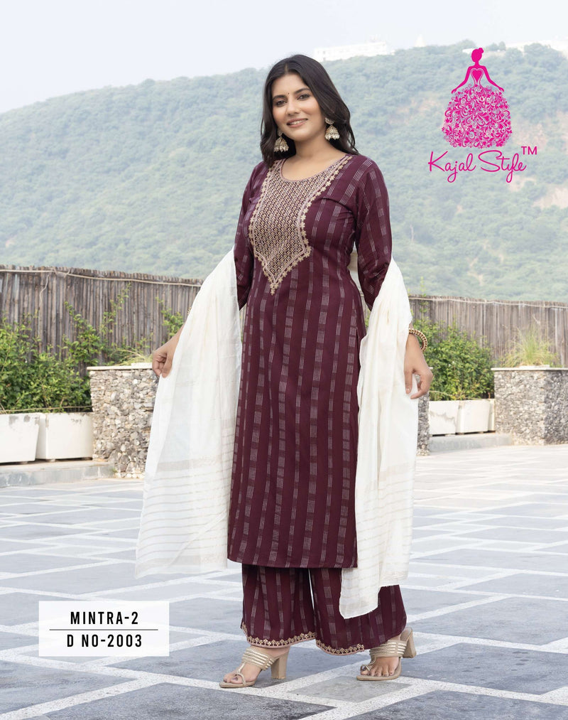 Kajal Style Mintra Vol 2 Rayon Casual Wear Straight Kurti Pant Dupatta Set