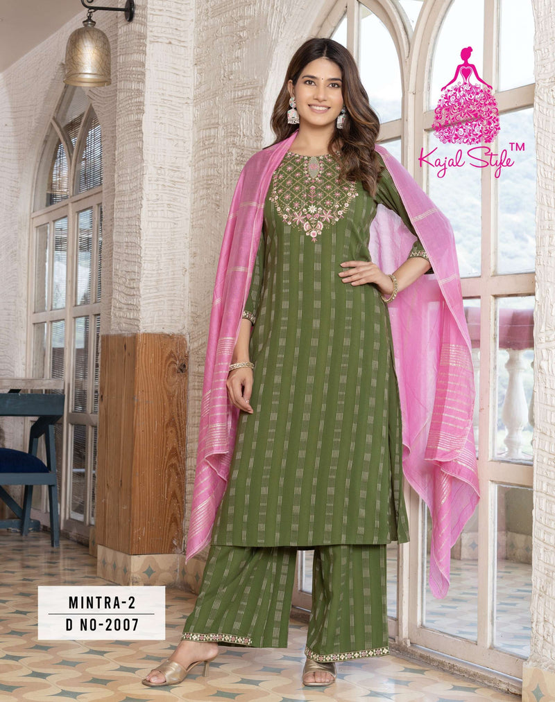 Kajal Style Mintra Vol 2 Rayon Casual Wear Straight Kurti Pant Dupatta Set