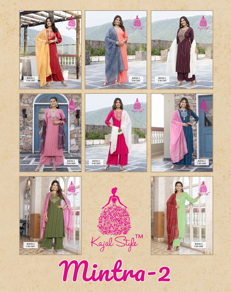 Kajal Style Mintra Vol 2 Rayon Casual Wear Straight Kurti Pant Dupatta Set