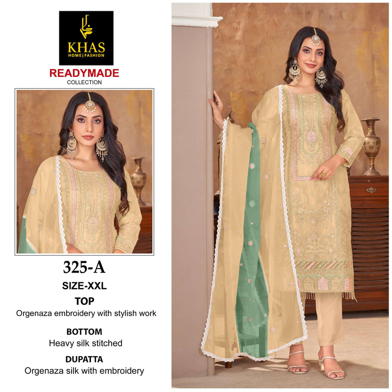 Khas Fashion D No 325 Organza Embroidery Work Designer Party Wear Pret Kurti Set