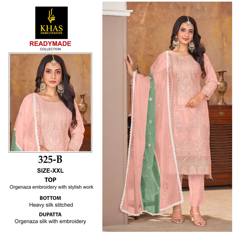 Khas Fashion D No 325 Organza Embroidery Work Designer Party Wear Pret Kurti Set