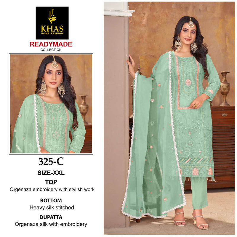 Khas Fashion D No 325 Organza Embroidery Work Designer Party Wear Pret Kurti Set