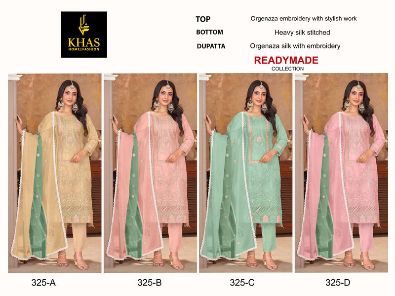 Khas Fashion D No 325 Organza Embroidery Work Designer Party Wear Pret Kurti Set