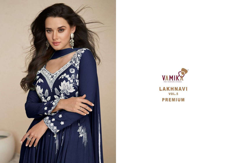 Lakhnavi Vol 5 Premium By Vamika Amazing Thread Work Readymade Plazzo Style Ladies Suits
